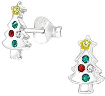 Tiny Sterling Silver Christmas Tree Earrings with Crystal