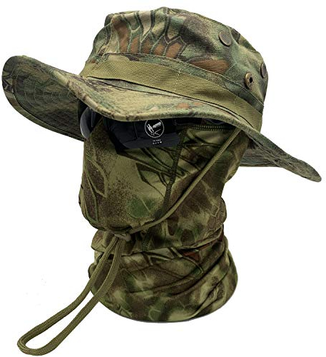 QMFIVE Taktische Boonie Sonnenhut Wide Brim Hut Camo Schal Outdoor Eimer Camping Wandern Schal Unisex