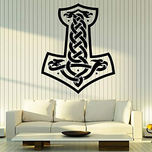 NSRJDSYT Wandtattoo Skandinavische Hammer Wikinger Schlafzimmer Wohnzimmer Inneneinrichtung Vinyl Fenster Aufkleber Kunst Wandbild 57x69cm