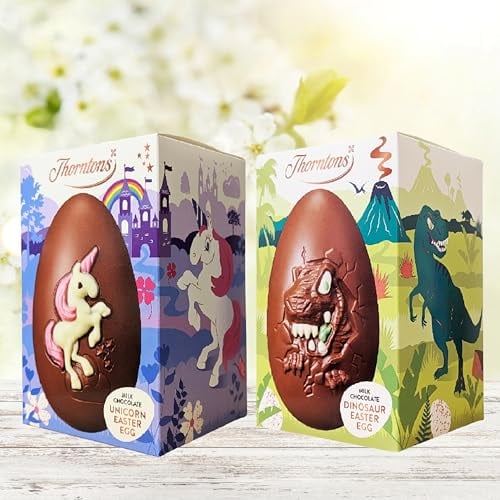 Easter Chocolate Eggs for Easter Gifts - Milk Chocolate Unicorn & Dinosaur 151g Easter Eggs Hamper with Colouring Book. Great Sweets Gift Box for Kids, Egg Hunt