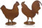 B2S BACK2SEASON Henne & Hahn auf Platte Metall Rostoptik Hühner Deko Tierfigur 2er Set