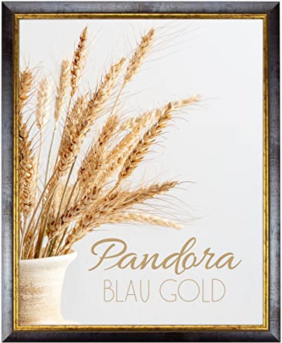 myposterframe Bilderrahmen Aged Vintage 60 x 90 cm Pandora Echtholz Blau Gold mit Acrylglas Antireflex 1 mm