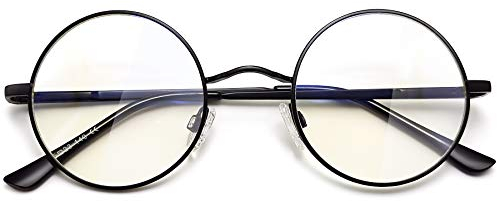 Joopin Runde Blaulichtbrille Damen und Blaulichtfilter Brille Herren Computerbrille PC Blaufilter Gaming Bluelight Filter mit Metallrahmen (Schwarz)