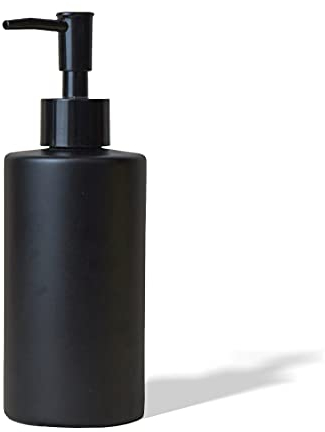 BoBoU Glas Seifenspender 320ml schwarz matt Keramik Oberfläche mit Retro Design Mattschwarzer Pumpenkopf Spülmittelspender Handseifenspender Küche Bad