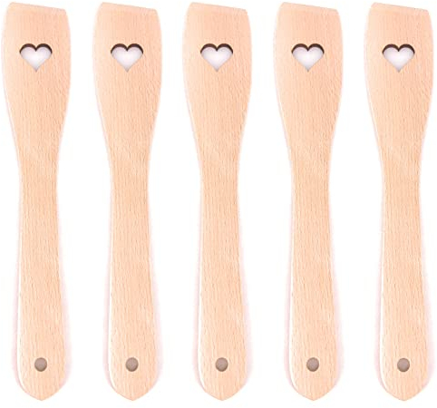 Balna 5 Stück Pfannenwender Herz Set Holz Wender Kochlöffel Holzschaber Motiv Wender Geschenk Basteln Hochzeit Holzkochlöffel 30 cm