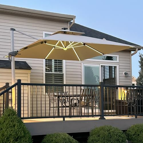 PURPLE LEAF Sonnenschirm 300 × 300 cm mit LED Solar Doppeldach, Beige