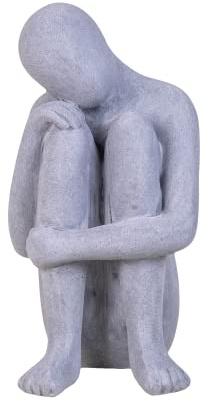 IDYL Moderne Skulptur Figur Sandsteinguss Denkender Mann | wetterfest | grau | 22x20x38 cm | Dekoration für Wohnbereich und Garten