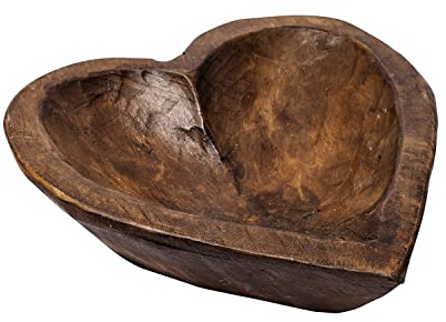 Dekorative Schüssel, Heimdekoration, ca. 26,7 x 30,5 cm, Holz-Teigschale, Dekoration, Holzschale, Esszimmertisch, Tafelaufsatz, Holzschale, dekorative Holzteigschale, herzförmige Schüssel, hergestellt