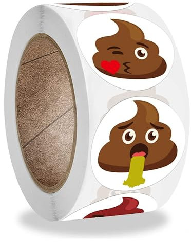 BIIDY 500 Stück lustige Kot-Emoji-Aufkleber, selbstklebend, rund, für Erwachsene und Kinder