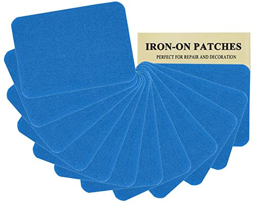 12 Stück hochwertige Stoff-Aufnäher zum Aufbügeln, starker Klebstoff, 100% Baumwolle, Blau, Reparatur-Set, Größe 7,5 x 10,5 cm