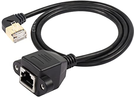SinLoon RJ45 Cat8 Ethernet-Kabel, 90-Grad-Stecker auf Buchse, Hochgeschwindigkeits-Cat8-Netzwerkkabel, 40 Gbit/s 2000 MHz SFTP-Patchkabel für Router-Modem-Server mit Schrauben (Left)