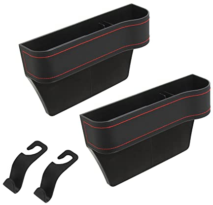 Skyplanet 2Pcs Car Organizer, PU Leather, USB Charging Hole, Console Side Pocket, Seat Gap Storage Box for Wallet, Cellphones, Keys, Cards