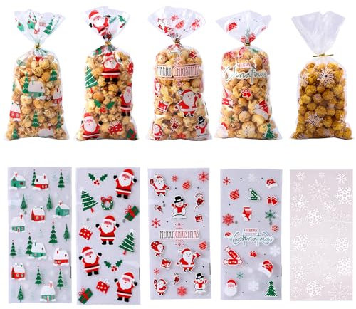 100 Stück Geschenktüten Weihnachten Candy Tüten Partytüten Plätzchentüten Party Zubehör Mitgebsel zum Befüllen und Verschenken für Kekse, Schokolade, Süßigkeiten