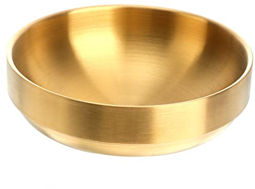 HEMOTON Doppelt Isolierte Schüssel Aus Edelstahl 304 Goldene Suppenschüssel Für Bibimbap Instant-Nudeln Reis Und Snacks Küchenschüssel Für Haushalt Restaurant Und Servieren 2.95 in