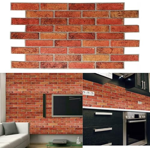 Deccart - 3D Wandpaneele aus PVC Platte | Wandverkleidung | Steinoptik | Wanddeko für Küche, Badezimmer, Wohnzimmer | Retro Brick | 6 Stück