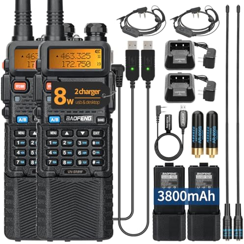BAOFENG - Radio de jamón UV-5R de 8 W de Doble Banda de Mano UV5R de Dos vías de Largo alcance recargable Walkie Talkies Port