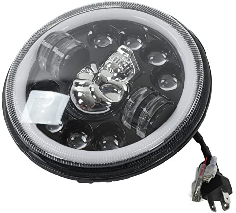 Faros Delanteros para Motocicleta, 12 V, 7 Pulgadas, Universal, para Motocicleta, LED, Ojo de ángel, para Motocicleta, Impermeables, Luz Blanca con Patrón de Cabeza de Calavera