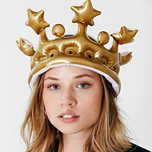 NOLACE Aufblasbare Krone Aufblasbare Geburtstagskrone 4 Stück Prinzessinnenhut,Prinz-Prinzessin-Krone Maskerade-Party-Dekorationsspielzeug Karnevalskostümzubehör Mittleres Gold