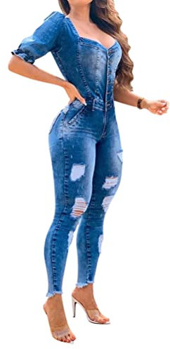 Onsoyours Salopette Jeans Donna Senza Maniche Tuta in Denim Jumpsuit Pantaloni Casual Vintage Boyfriend Jeans Lunga Salopette Estivi Moda Overall Playsuit Romper con Tasche E Blu XS