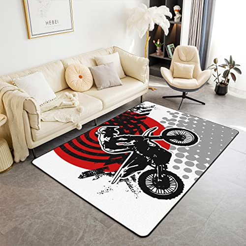 Loussiesd Dirt Bike Moderne Teppich 100x150cm Extreme Sport Wohnzimmer Teppiche für Schlafzimmer Home Decor Racing Motocross Rider Teppich Ultra Soft Anti-Rutsch Motorrad Indoor Bodenmatte