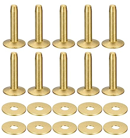 QUARKZMAN 10 Ensemble Laiton Rivets et Bavures, 9x3.3x21mm Solide Cuir Laiton Rivet Fixation pour Cuir DIY Artisanat Fournitures, Or Ton