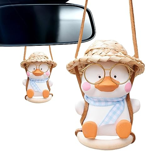 Fukamou Schaukel Ente Auto Rückspiegel Anhänger, Hängendes Ornament Auto Innen Deko, Auto Ente Autospiegel Hängendes Zubehör, Lustige Geschenke Swinging Duck