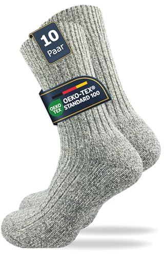 GAWILO warme Herren Arbeitssocken mit Wolle (10 Paar) dicke Norweger Socken mit gepolsterter Frotteesohle | Ideale Winterstrümpfe gegen kalte Füße