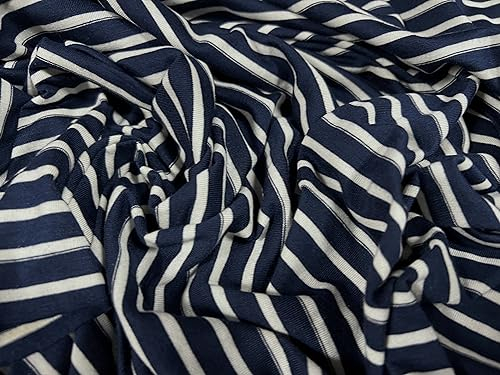 Viskose-Spandex-Stretch-Stoff, Single-Jersey, Meterware, gestreift, Marineblau und Weiß
