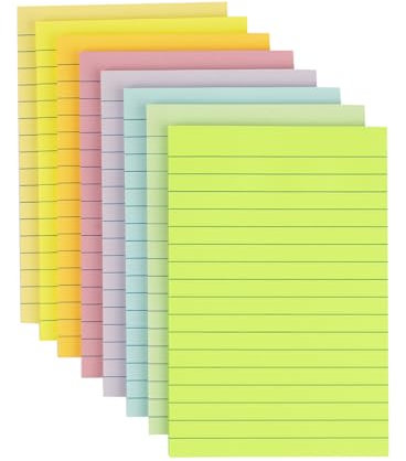 Wowivy Lined Sticky Notes 4X6 in, 8 Colors Pastel Ruled Stickies Colorful Super Sticking Power Memo Pads, Strong Adhesive, 45 Sheets/pad, 360 Sheets Total