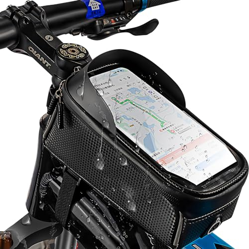 Holwim Fahrrad Rahmentasche Fahrradtasche Rahmen Wasserdicht Handytasche mit Reflektierendes Design und TPU Touchscreen für Smartphone bis zu 7 Zoll, Oberrohrtasche für Montainbikes, Rennrad, Ebikes
