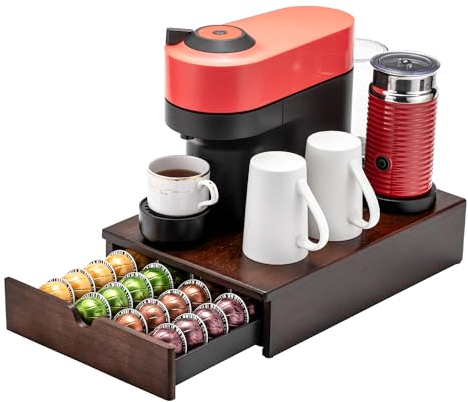Nespresso Vertuo Pod Drawer Organizer - Modern Style Coffee Machine Stand, Wood Frame (40 Pod Capacity)