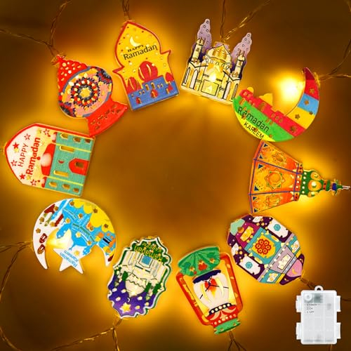 Dalugo Ramadan Lichterkette Batterie Timer, 3M 20LED Metall Stern Mond Lichterkette mit Timer, EID Mubarak Dekor Lichterkette für Mantel Haus Fenster Muslim Ramadan Dekoration