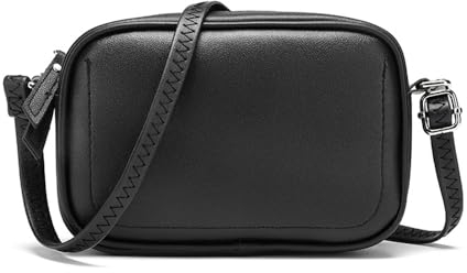 QKEPCY Damen Handy Umhängetasche Echtes Leder Crossbody Bag Damen Handytasche zum Umhängen Umhängetasche Damen Klein Moderne Taschen (Schwarz)