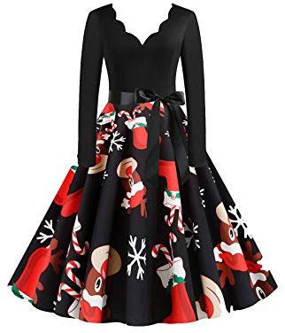 EFOFEI Damen Hepburn Cocktailkleid Rockabilly 1950er Vintage Retro Brautjungfernkleid 50er Cap Ärmel Swing Kleider Schwarz XXL