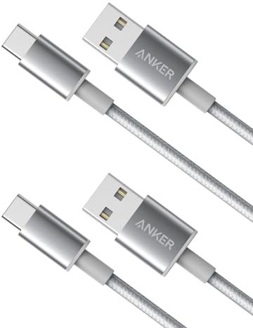 Anker USB C Charger Cable, 2-Pack 1 ft USB to USB C Cable, USB A to USB C Braided Phone Charger Cable for iPhone 15 (Standard Charging), Samsung S22/S21, Huawei, Pixel, iPad, Switch, and More