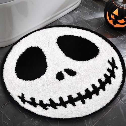 KGNN Jack - Alfombra redonda de 2 pies para Halloween, antideslizante, bonita alfombra de baño espeluznante de pesadilla para baño, ducha, decoración de interiores de Halloween, decoración de Navidad