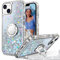Unlicaku for iPhone 14 Case with Stand, Sparkle Glitter Case with Ring and Lanyard, Women Girls Luxury Cute Bling Diamond Protective Phone Cover for iPhone 14, Clear Silver