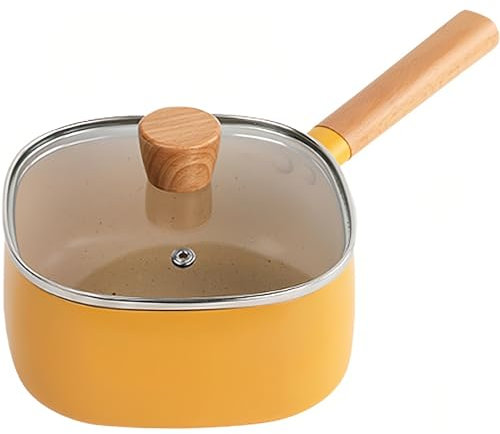 Maxspace Kochtopf, Antihaft Aluminium Milchtopf 18cm mit Deckel 1,8L für Alle Herdarten, Suppenschüssel mit Holzgriff für Milch, Suppe, Nudeln (Gelb)