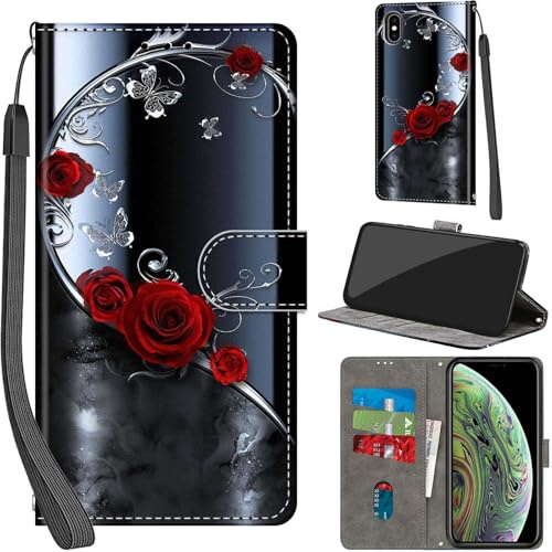 Haninsuze Case for iPhone XS/X, Sliver Butterfly | PU Leather, 3 Card Holder, Wallet Book Flip, Folio Stand View, Magnetic, Multi-Pattern Cover, Lanyard Strap