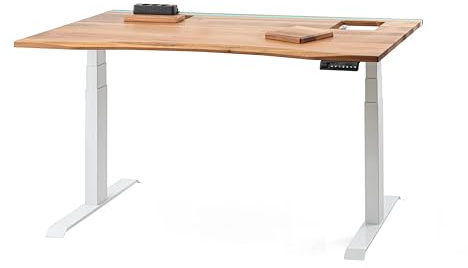 ErgoHide® Bureau Assis-Debout réglable en Hauteur en Bois Massif avec Gestion avancée des câbles et Passe-câbles (Noyer, Blanc, Ergonomique, avec éclairage LED intégré, 120 x 80 cm)