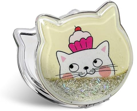 Fixleren Katze Taschenspiegel, Handspiegel Klappbar Mini Schminkspiegel ，Klein, Doppelseitig，Kompaktspiegel für Make-up Camping Reisen 7 * 7.5cm. (grün)