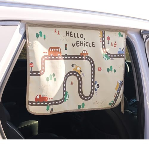 BEBEDECO Magnetischer Auto-Sonnenschutz Vorhang für Seitenfenster - Sonnenschutz für Kinder - 'Hello Vehicle' Design - Für Autos, Trucks und Vans