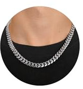FUNEIA Halskette Herren Edelstahl Panzerkette Kette Silber Männer Kubanische Gliederkette Hip-Hop Silberkette Jungs Men's Necklace Schmuck Geschenk Herren Damen (Länge 51cm, 10mm Breit)