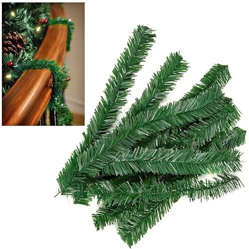 10 künstliche Baum-Weihnachtsgirlande, Drahtbänder, grüne Tannen-Girlanden, Krawattenkugeln, Dekoration