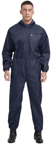 iiniim Herren Arbeitsoverall Langarm Schutz Overall mit Kapuze Arbeitsanzug Antistatischer Schutzanzug Ganzkörperanzug Industrie Handwerker Arbeitskleidung Marine Blau 3XL