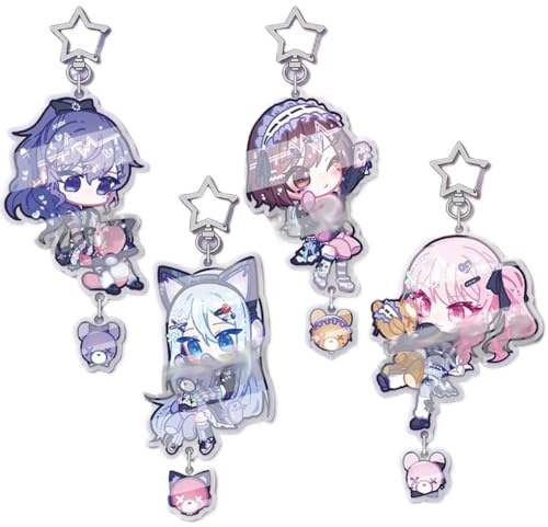 JUSONGKWCP Projects Sekais Figur Keychain 4 Pcs Game Figure Süße Mädchen Cosplay Accessories Acryl Schlüsselanhänger Set
