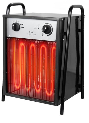 NAIZY Elektroheizung 9KW Heizlüfter 400V Heizgebläse Heater Heizungslüfter mit Thermostat & 4-Heizstufen Elektroheizer Überlastschutz Werkstattheizung Bauheizer, für Garagen, Werkstätten (Schwarz)