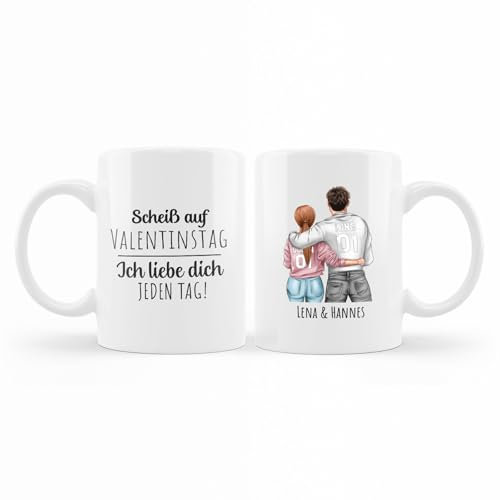 Jeden Tag - Personalisierbare Paar-Tasse mit individuell gestaltbaren Figuren und Namen - Geschenk für Paare, Freundin oder Freund