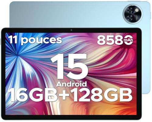 DOOGEE U11 Tablette Android 15, Tablette 11 Pouces 90 Hz, Tablette Tactile 16GB RAM+128GB ROM(2TB TF) Octa-Core 8580mAh,Caméra 13MP+5 MP, Support Netflix/Face ID/5G WiFi/ BT5.0 /Widevine L1
