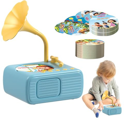 Gramophone pour Tout-Petits | Gramophone pour Enfant avec 96 Cartes | Jouet Musical Gramophone | Jouet De Tourne-Disque Phonographe pour Tout-Petits | Lecteur De Musique D'histoire